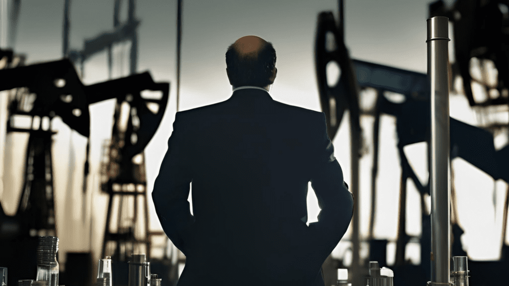 Man looks over oil drills
