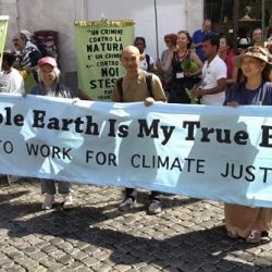 Through the streets of Rome and then into the Vatican itself, Buddhists and other faith communities took their message in June of 2015.
This banner, created by the Buddhist Peace Fellowship was first unveiled in May in front of the US White House.